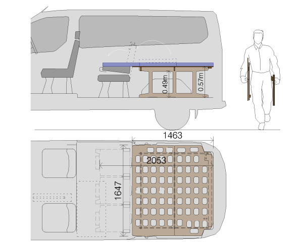 dimensiones estructura cama + colchón plegable FORD