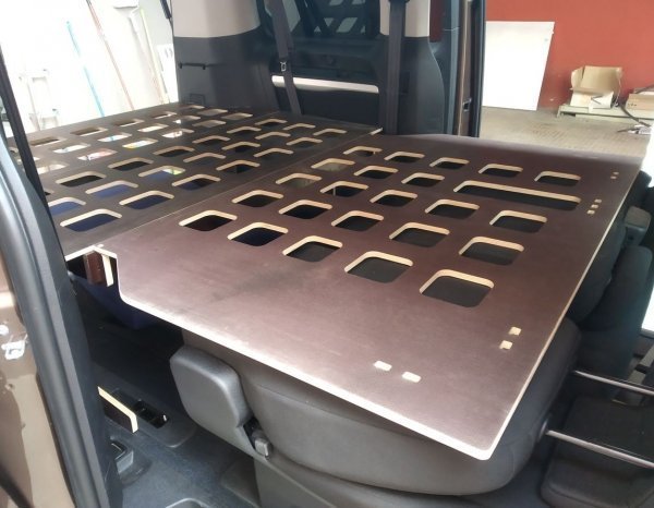 Peugeot Traveler bed base, side interior view. Furniture for camper vans.